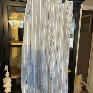 Women's Light Blue Vertical Stripe Wide-Leg Pants